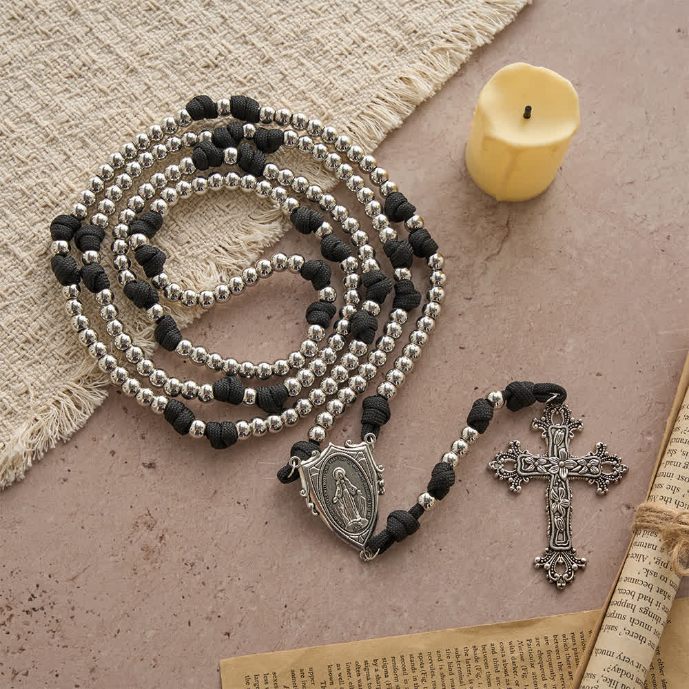 Christianartworkshop Rugged Silver-Toned Paracord 15-Decade Rosary: Carry Our Lady's Grace Wherever You Go - image 3