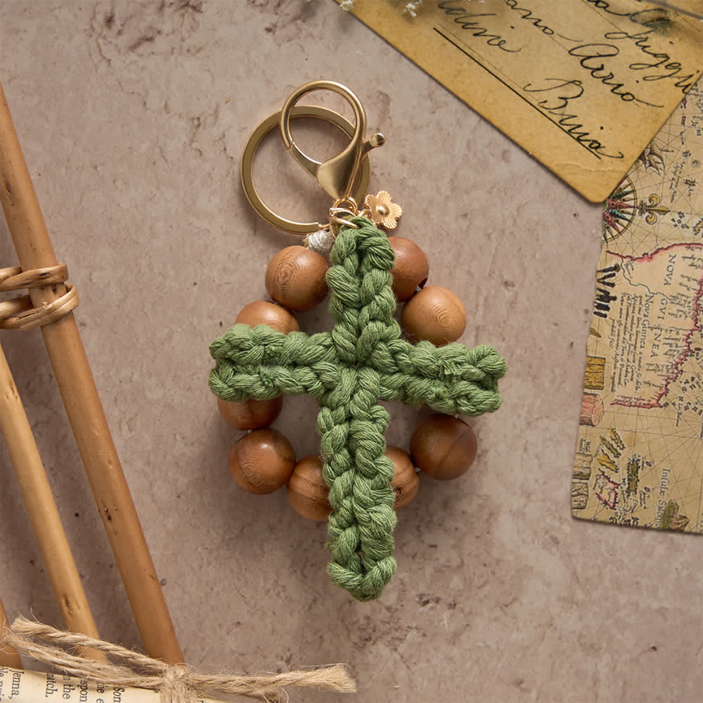 Christianartworkshop  Sandalwood Bead Pocket Rosary & Keychain with Multicolor Handmade Crochet Cross - image 7