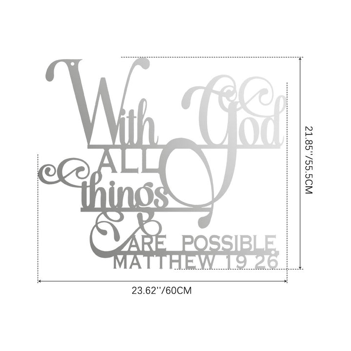 Christianartworkshop Matthew 19:26 With God Metal Wall Decor: Bold Faith for Your Walls - 21.85''*23.62''*0.05''/55.5*60*0.12cm - Silver - image 16