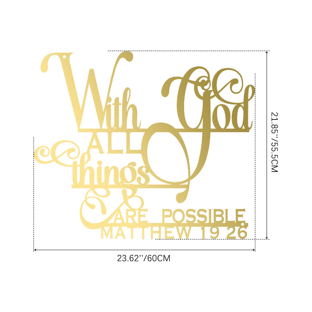 Christianartworkshop Matthew 19:26 With God Metal Wall Decor: Bold Faith for Your Walls - 21.85''*23.62''*0.05''/55.5*60*0.12cm - Golden - image 24