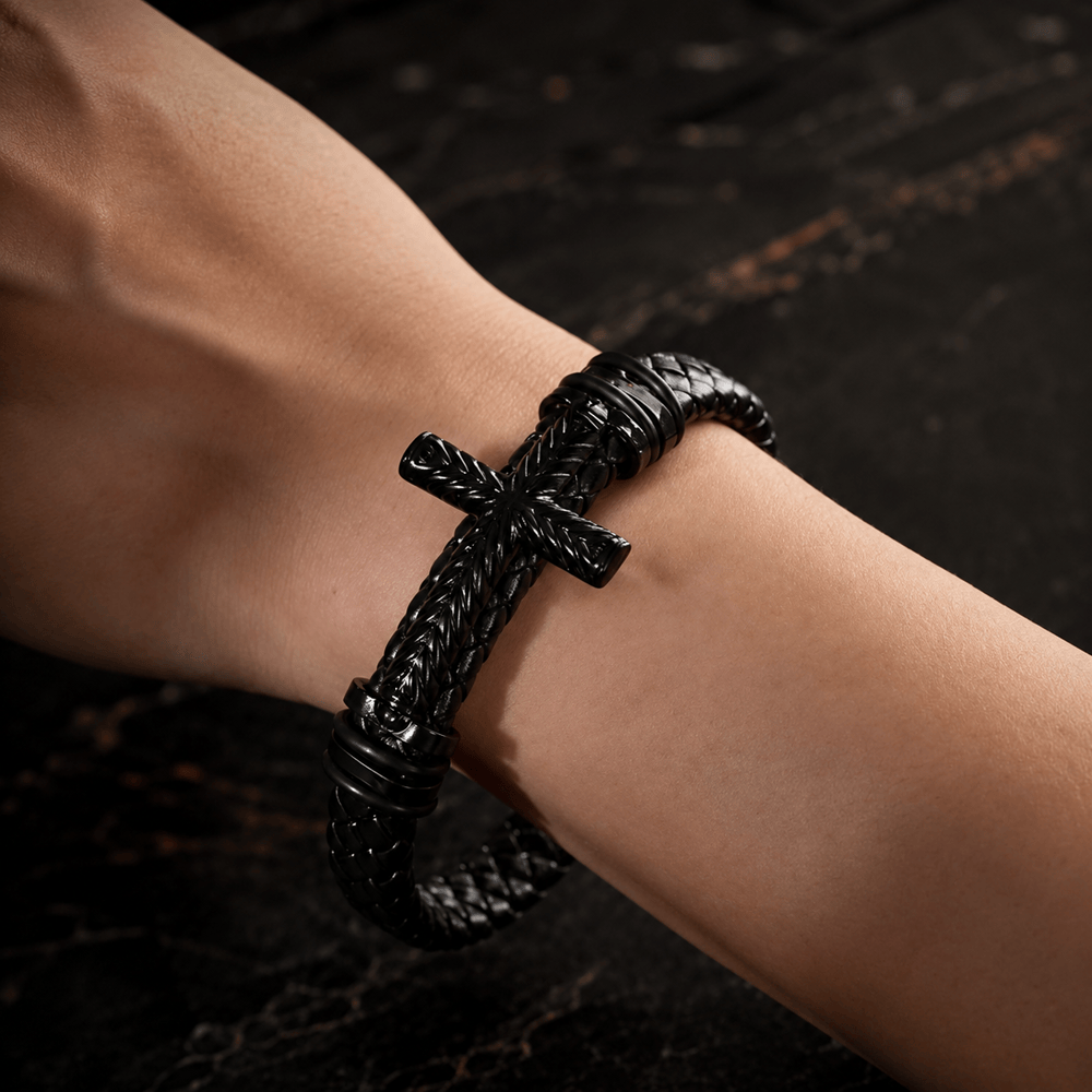 Christianartworkshop 10-Color Braided Leather Cross Bracelet with Embossed Details: A Symbol of Rugged Faith - image 7
