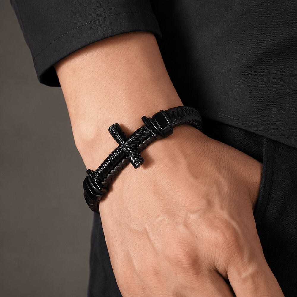 Christianartworkshop 10-Color Braided Leather Cross Bracelet with Embossed Details: A Symbol of Rugged Faith - image 6