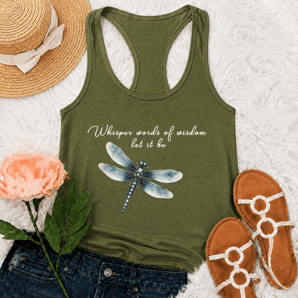 Christianartworkshop Watercolor Dragonfly Let It Be Graphic Racerback Tank Top - Army Green - 2XL - image 0