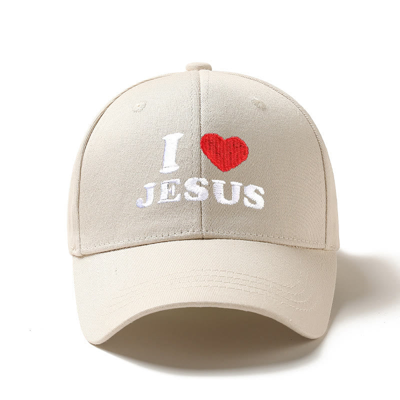 Christianartworkshop I Love Jesus Heart Letter Embroidery Adjustable Baseball Cap - Beige - image 2