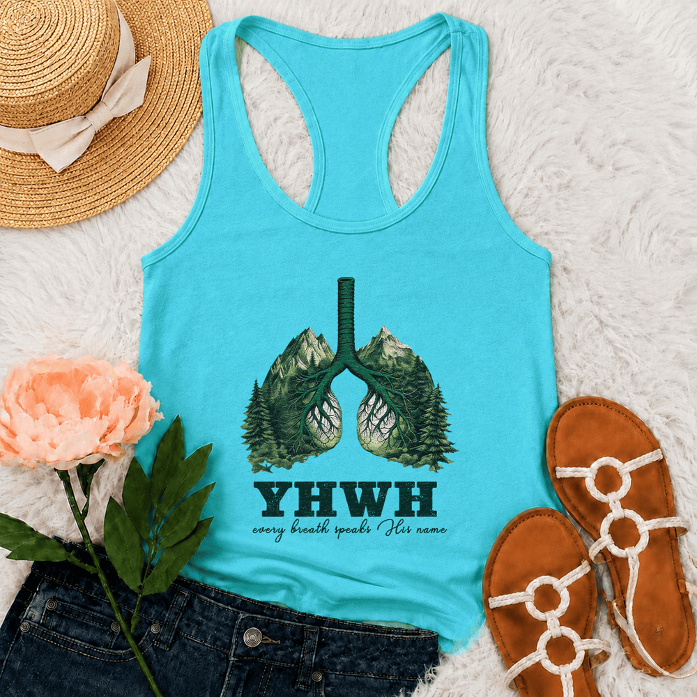 Christianartworkshop YHWH Every Breath Speaks His Name Racerback Tank Top - Mint - 2XL - image 12