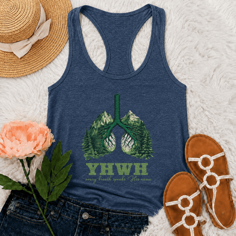 Christianartworkshop YHWH Every Breath Speaks His Name Racerback Tank Top - Navy Blue - 2XL - image 15