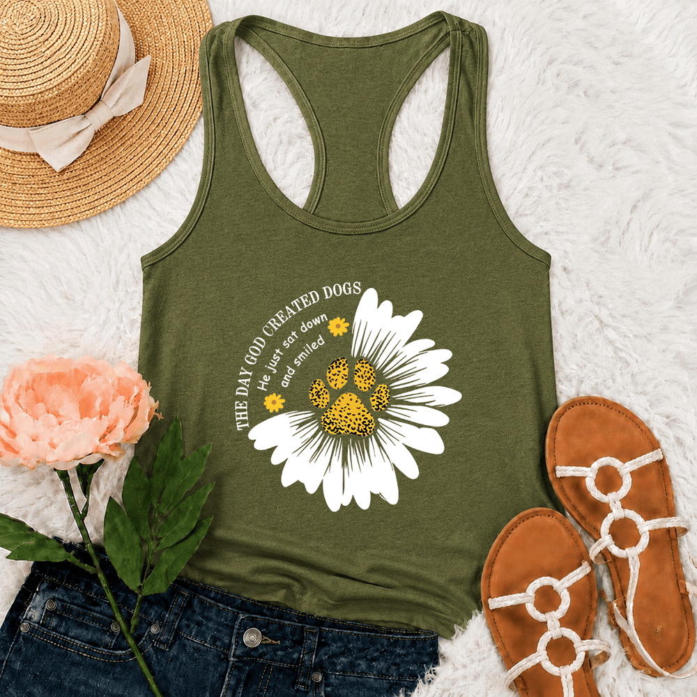 Christianartworkshop The Day God Created Dogs Graphic Racerback Tank Top - Army Green - 2XL - image 21