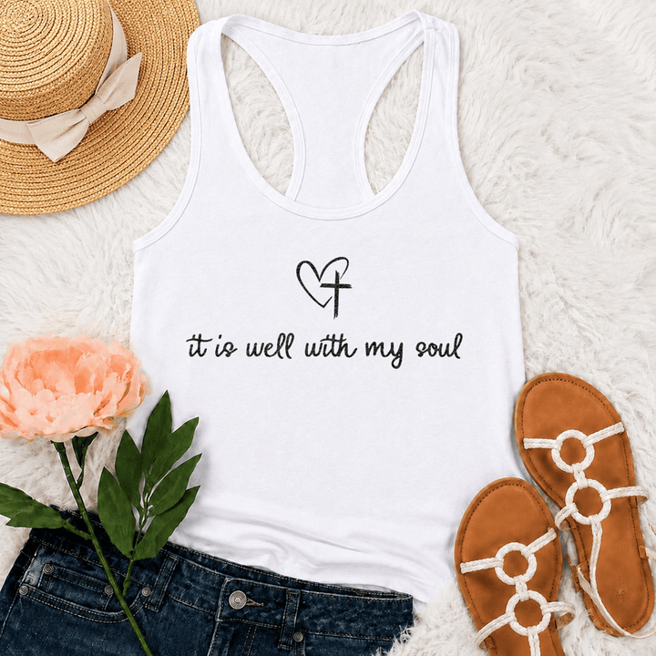 Christianartworkshop It Is Well With My Soul Heart Cross Racerback Tank Top - White - 2XL - image 3
