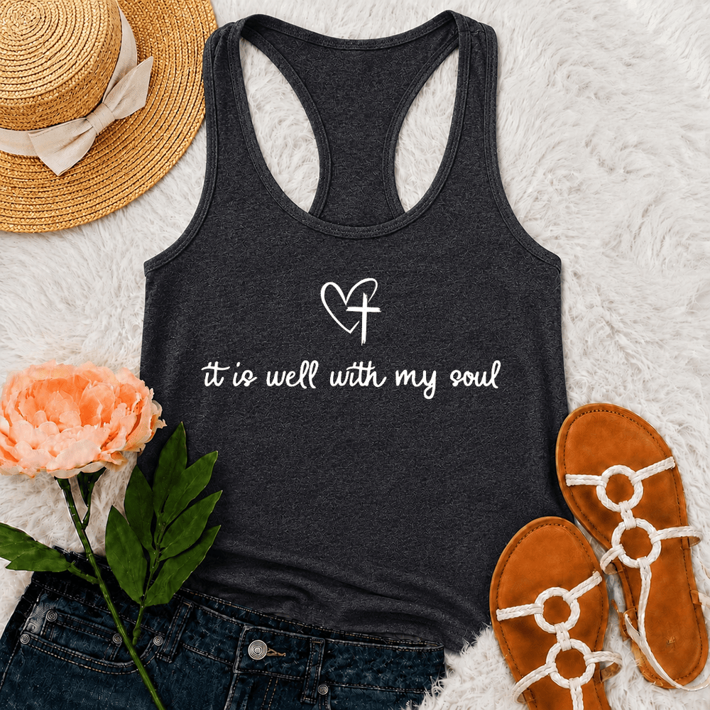 Christianartworkshop It Is Well With My Soul Heart Cross Racerback Tank Top - Grey - 2XL - image 0