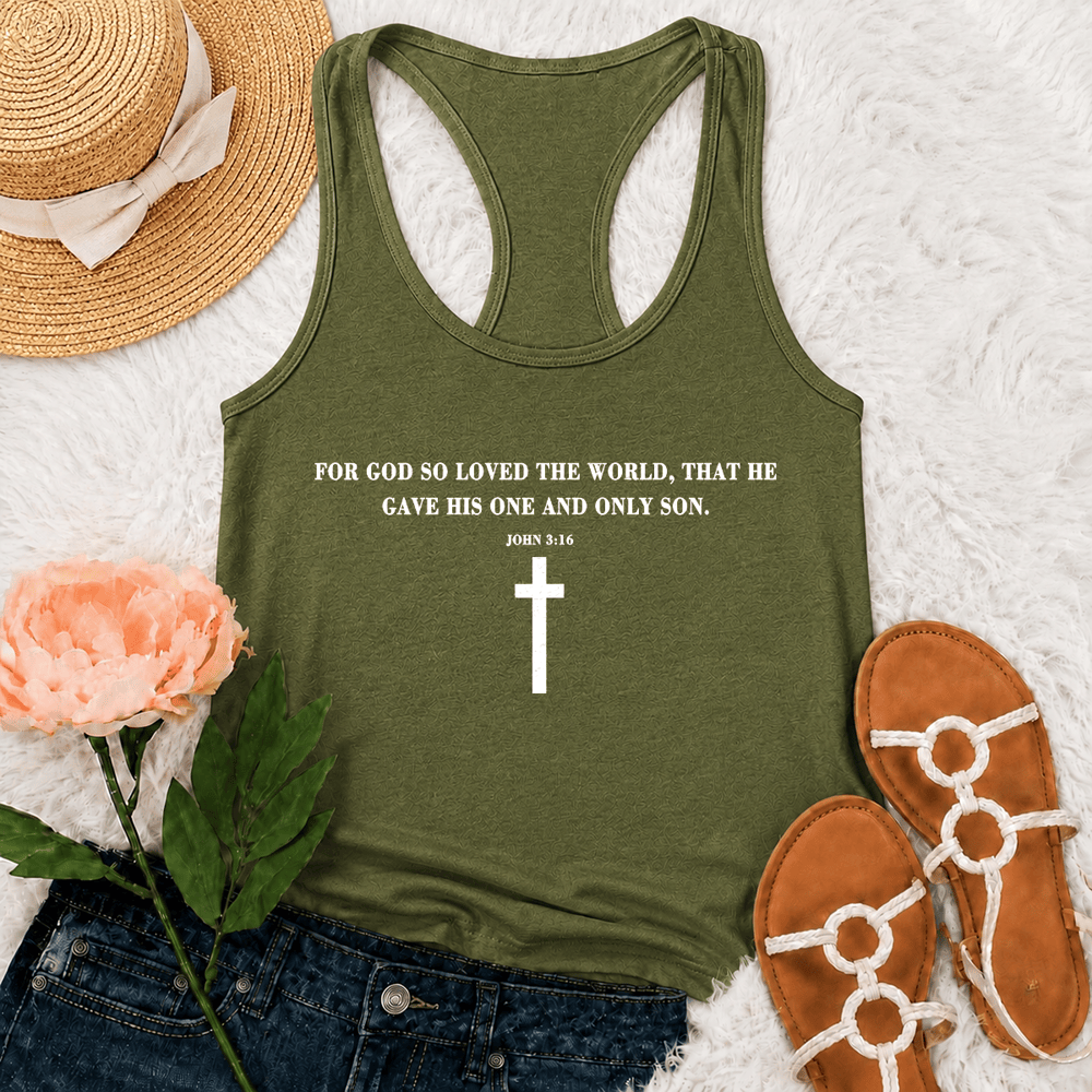 Christianartworkshop John 3:16 For God So Loved The World Racerback Tank Top - Army Green - 2XL - image 18