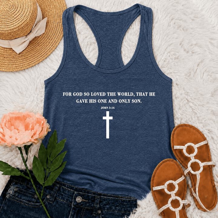 Christianartworkshop John 3:16 For God So Loved The World Racerback Tank Top - Navy Blue - 2XL - image 0