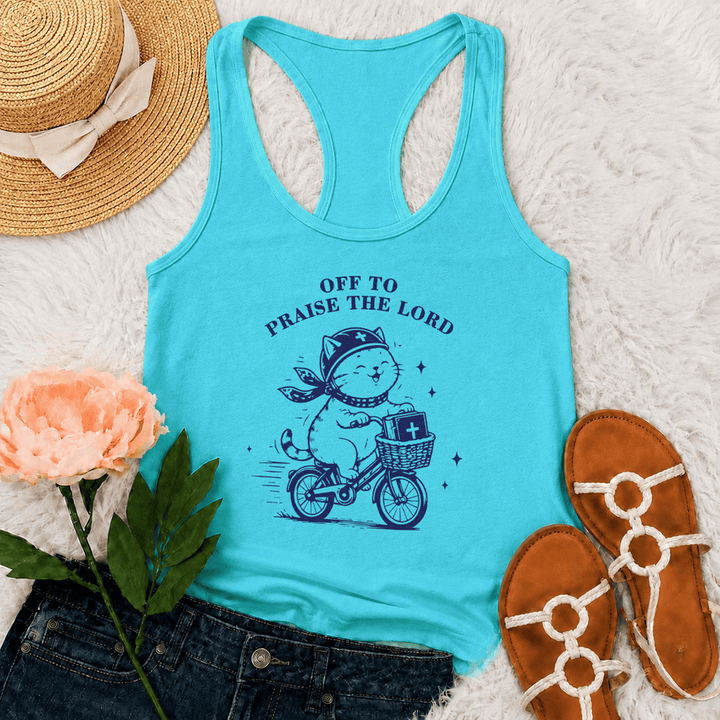 Christianartworkshop Cute Cat Off To Praise The Lord Racerback Tank Top - Mint - 2XL - image 0