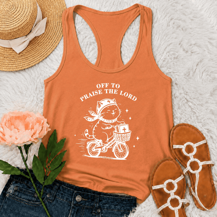 Christianartworkshop Cute Cat Off To Praise The Lord Racerback Tank Top - Orange - 2XL - image 27