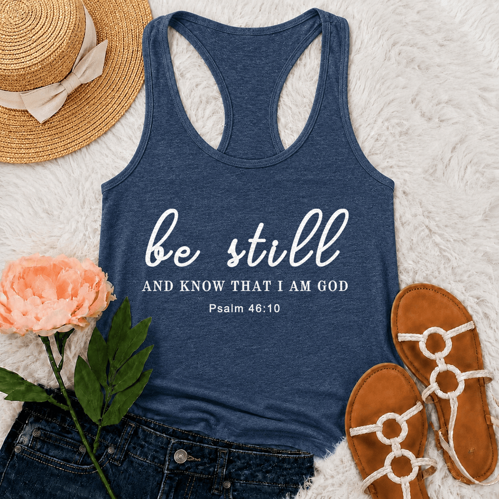 Christianartworkshop Be Still And Know That I Am God Racerback Tank Top - Navy Blue - 2XL - image 0
