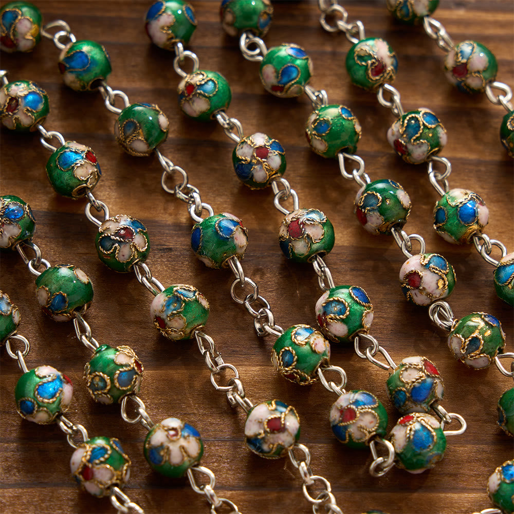Christianartworkshop Multi-Color Floral Cloisonné Our Lady Enamel Crucifix Prayer Rosary: Emblem of Vibrant Sheltering Divine Grace - image 1