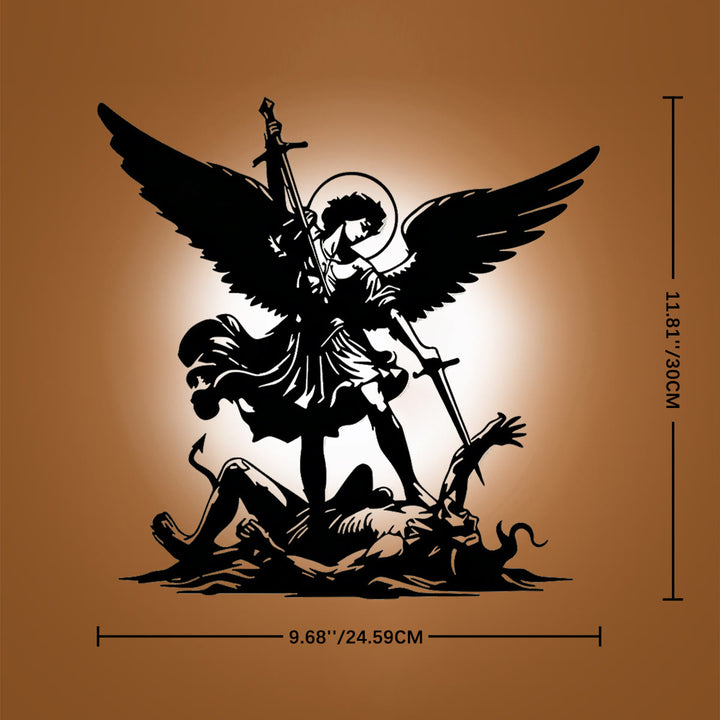 Christianartworkshop St. Michael Archangel Defeating Evil Silhouette Metal Wall Decor: Timeless Emblem of Sacred Spiritual Victory - 11.81''*9.68''*0.04''/30cm*24.59cm*0.1cm - image 4