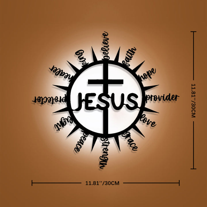 Christianartworkshop Sunburst Frame JESUS Blessing Words Cross Metal Wall Decor: Graceful Token of Multi-Faceted Heavenly Mercy - 11.81''*11.81''*0.04''/30cm*30cm*0.1cm - image 10