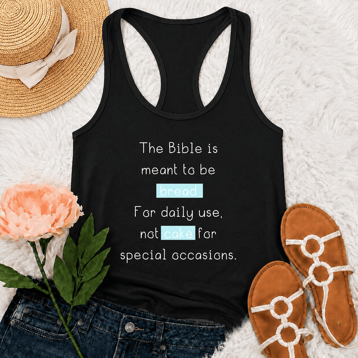 Christianartworkshop Matthew 4:4 Highlighted Bread Cake Biblical Daily Faith Quote Racerback Tank Top - Black - 2XL - image 6