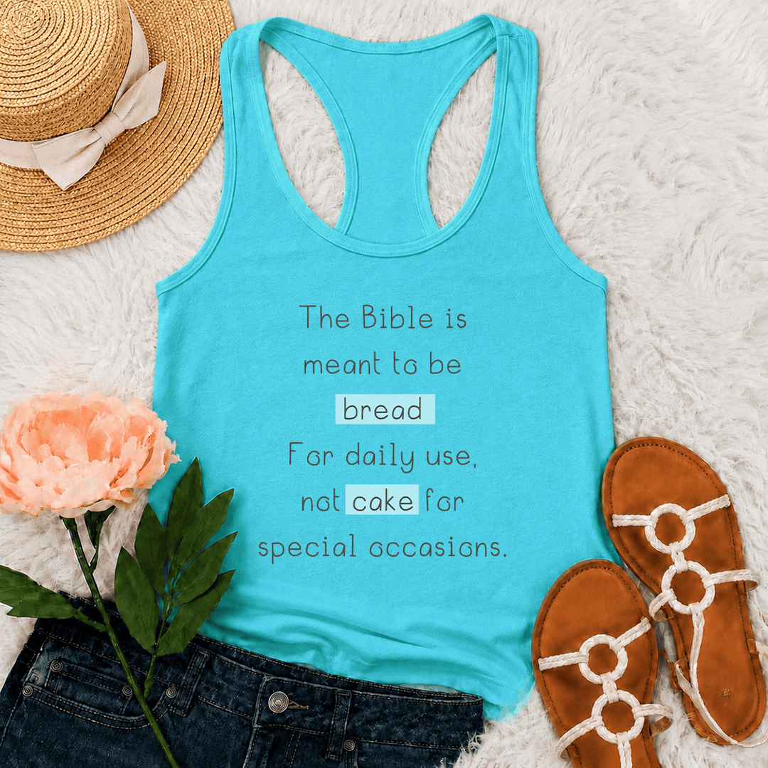 Christianartworkshop Matthew 4:4 Highlighted Bread Cake Biblical Daily Faith Quote Racerback Tank Top - Mint - 2XL - image 15