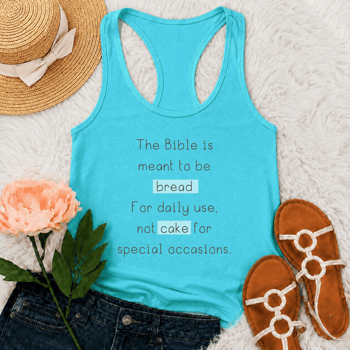 Christianartworkshop Matthew 4:4 Highlighted Bread Cake Biblical Daily Faith Quote Racerback Tank Top - Mint - 2XL - image 15