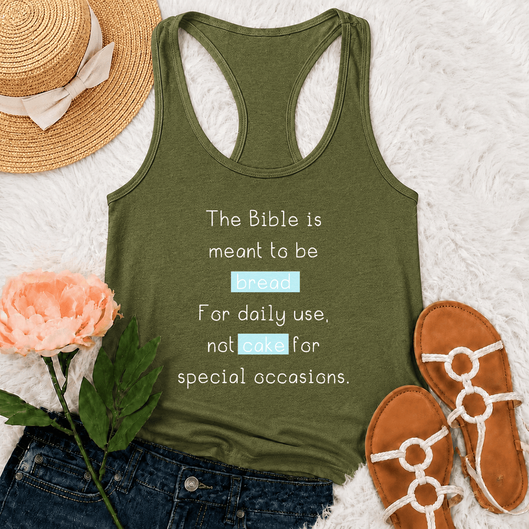 Christianartworkshop Matthew 4:4 Highlighted Bread Cake Biblical Daily Faith Quote Racerback Tank Top - Army Green - 2XL - image 18