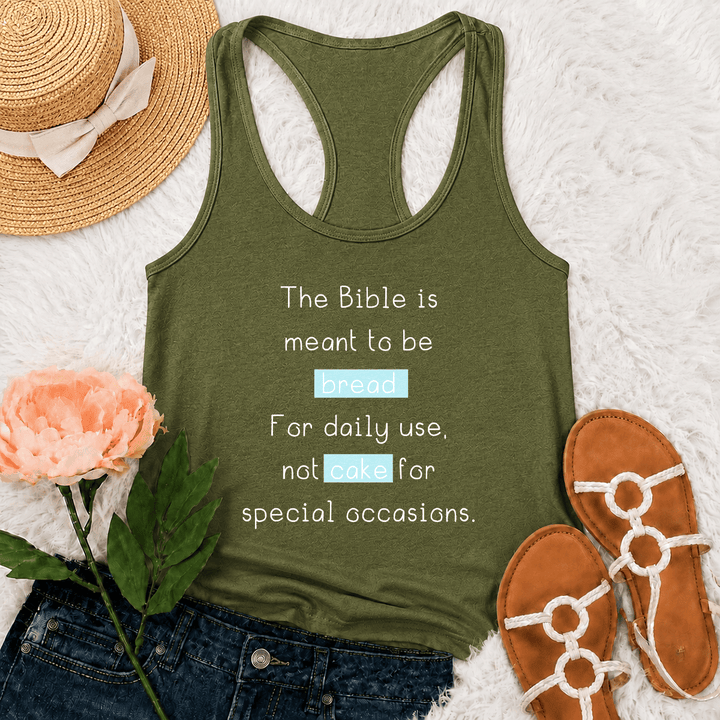 Christianartworkshop Matthew 4:4 Highlighted Bread Cake Biblical Daily Faith Quote Racerback Tank Top - Army Green - 2XL - image 18