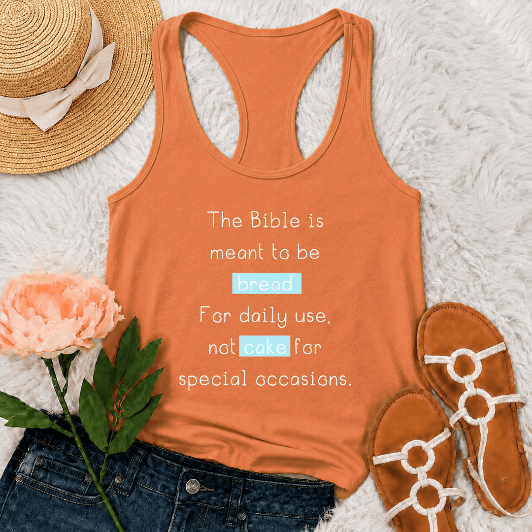 Christianartworkshop Matthew 4:4 Highlighted Bread Cake Biblical Daily Faith Quote Racerback Tank Top - Orange - 2XL - image 27