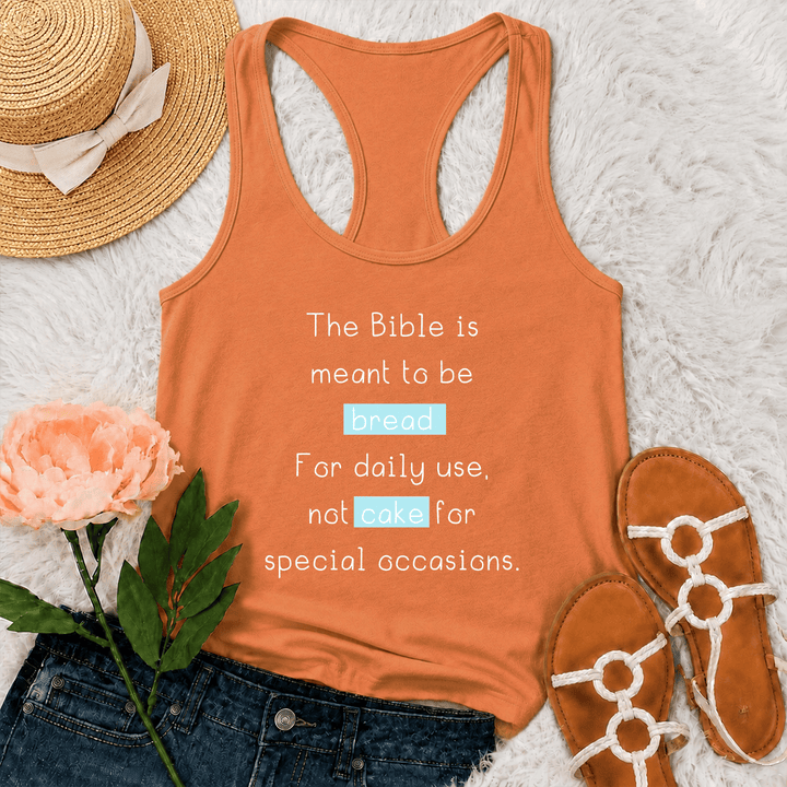 Christianartworkshop Matthew 4:4 Highlighted Bread Cake Biblical Daily Faith Quote Racerback Tank Top - Orange - 2XL - image 27