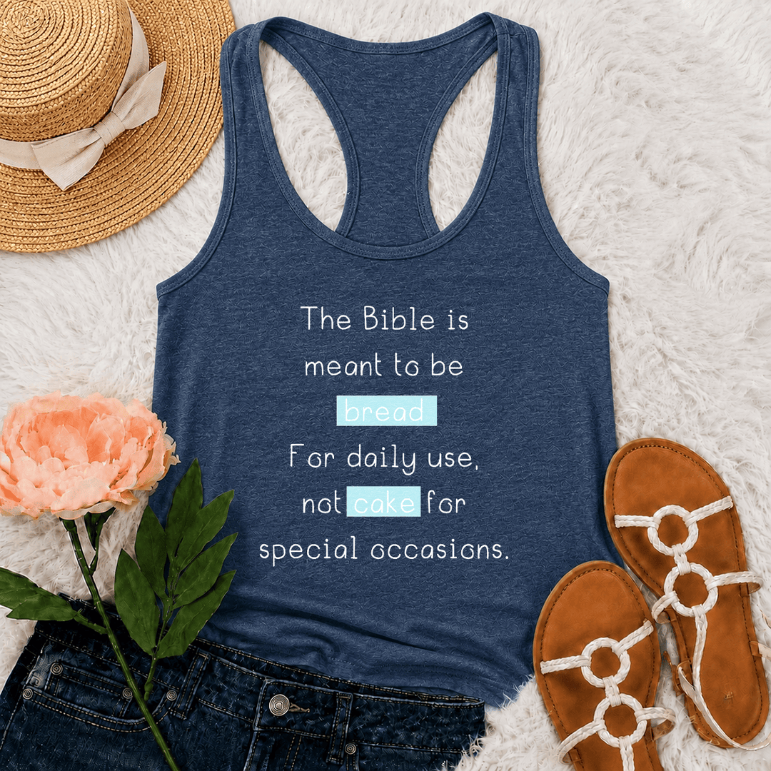 Christianartworkshop Matthew 4:4 Highlighted Bread Cake Biblical Daily Faith Quote Racerback Tank Top - Navy Blue - 2XL - image 0