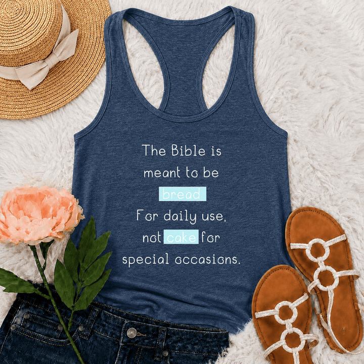 Christianartworkshop Matthew 4:4 Highlighted Bread Cake Biblical Daily Faith Quote Racerback Tank Top - Navy Blue - 2XL - image 0