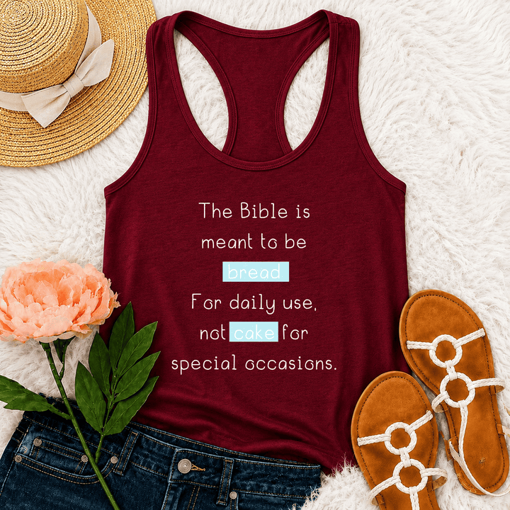 Christianartworkshop Matthew 4:4 Highlighted Bread Cake Biblical Daily Faith Quote Racerback Tank Top - Wine - 2XL - image 24