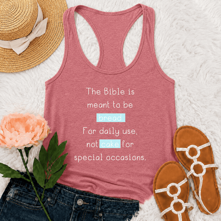 Christianartworkshop Matthew 4:4 Highlighted Bread Cake Biblical Daily Faith Quote Racerback Tank Top - Pink - 2XL - image 21