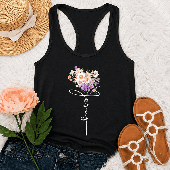 Christianartworkshop Soft Pastel Wild Floral Faith Script Stem Art Racerback Tank Top - Black - 2XL - image 9
