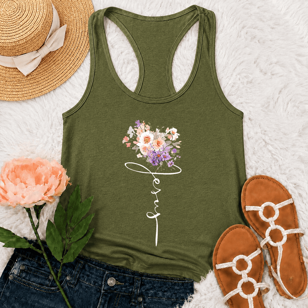 Christianartworkshop Soft Pastel Wild Floral Faith Script Stem Art Racerback Tank Top - Army Green - 2XL - image 0