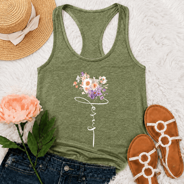 Christianartworkshop Soft Pastel Wild Floral Faith Script Stem Art Racerback Tank Top - Olive Green - 2XL - image 6