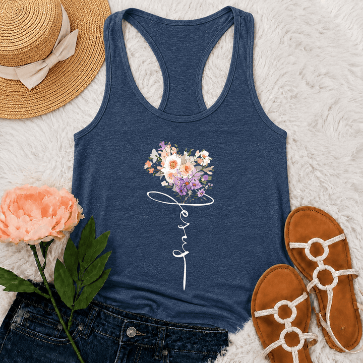 Christianartworkshop Soft Pastel Wild Floral Faith Script Stem Art Racerback Tank Top - Navy Blue - 2XL - image 3