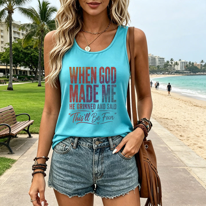 Christianartworkshop Pastel Rainbow Gradient Funny God Creation Distressed Typography Racerback Tank Top - image 19