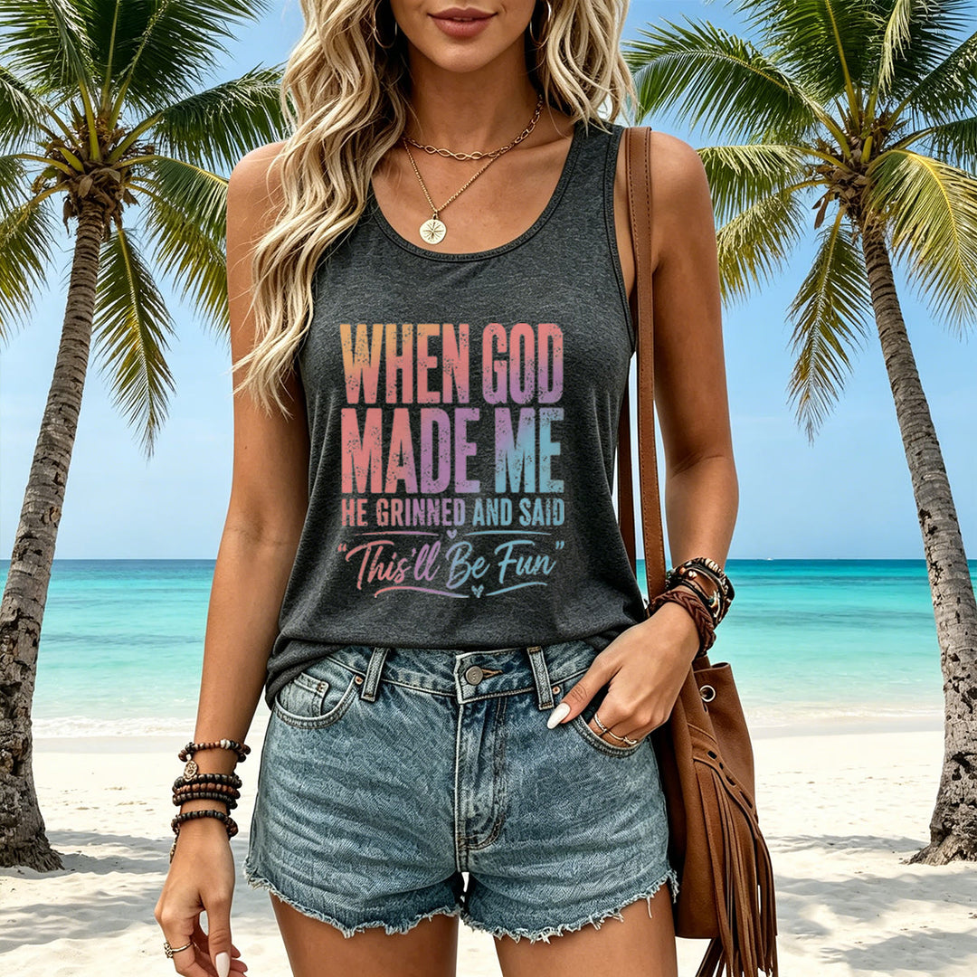 Christianartworkshop Pastel Rainbow Gradient Funny God Creation Distressed Typography Racerback Tank Top - image 16