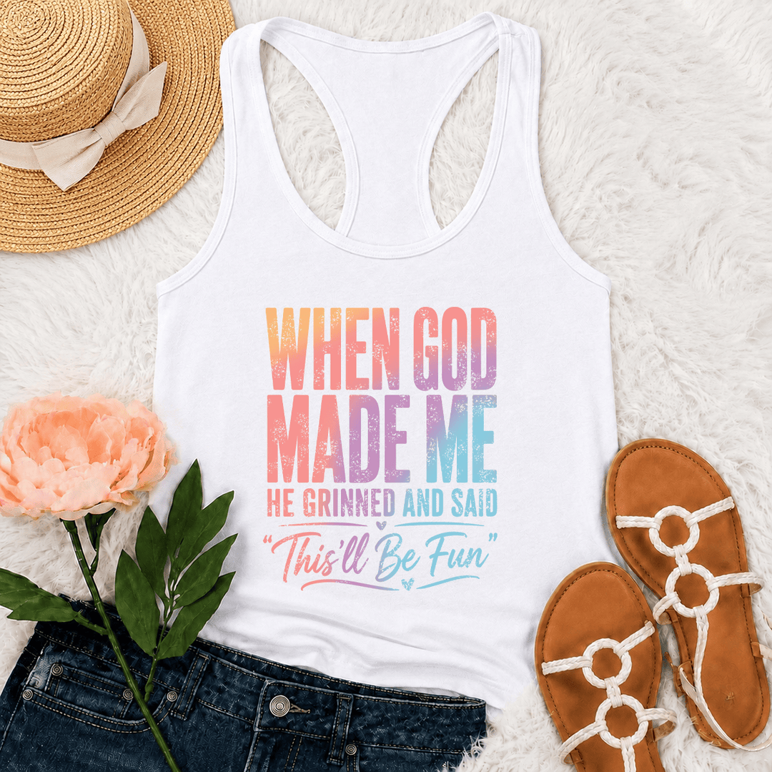 Christianartworkshop Pastel Rainbow Gradient Funny God Creation Distressed Typography Racerback Tank Top - White - 2XL - image 12