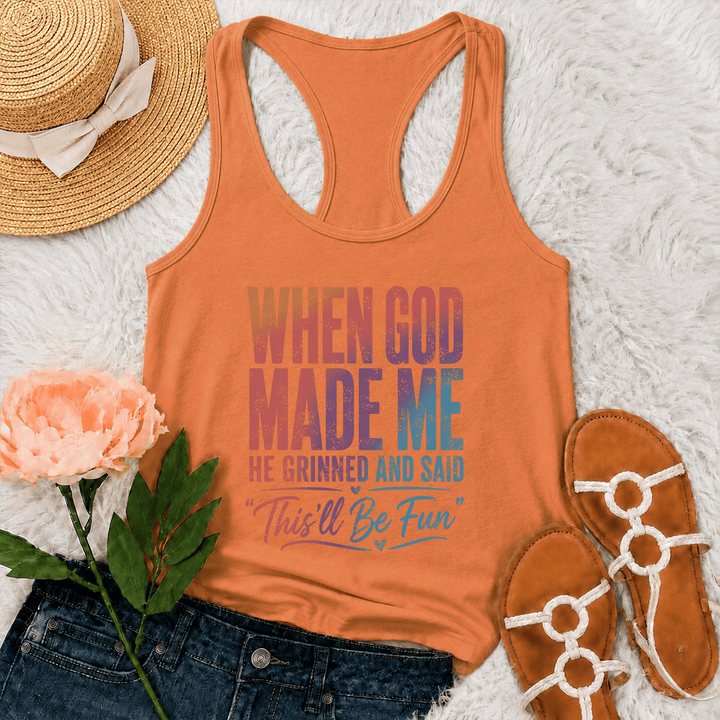 Christianartworkshop Pastel Rainbow Gradient Funny God Creation Distressed Typography Racerback Tank Top - Orange - 2XL - image 27