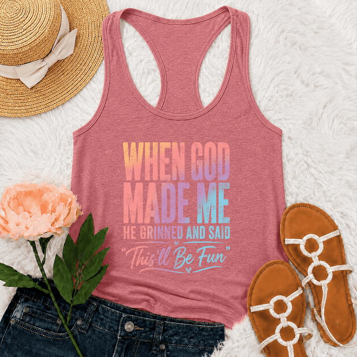 Christianartworkshop Pastel Rainbow Gradient Funny God Creation Distressed Typography Racerback Tank Top - Pink - 2XL - image 21