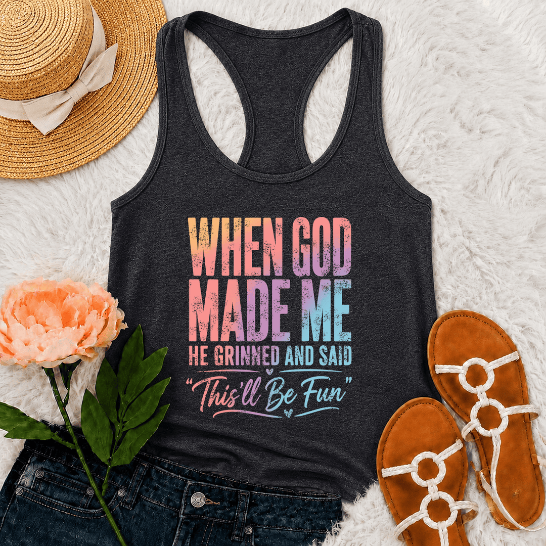 Christianartworkshop Pastel Rainbow Gradient Funny God Creation Distressed Typography Racerback Tank Top - Grey - 2XL - image 15