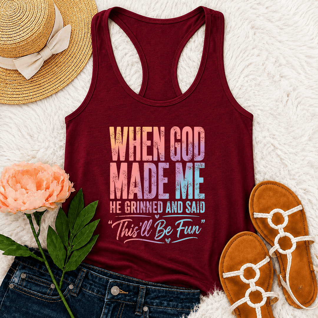 Christianartworkshop Pastel Rainbow Gradient Funny God Creation Distressed Typography Racerback Tank Top - Wine - 2XL - image 24