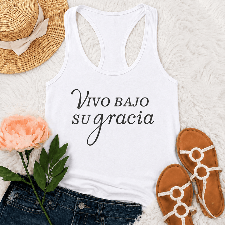 Christianartworkshop Simple Spanish Religious Grace Cursive Lettering Racerback Tank Top - White - 2XL - image 15