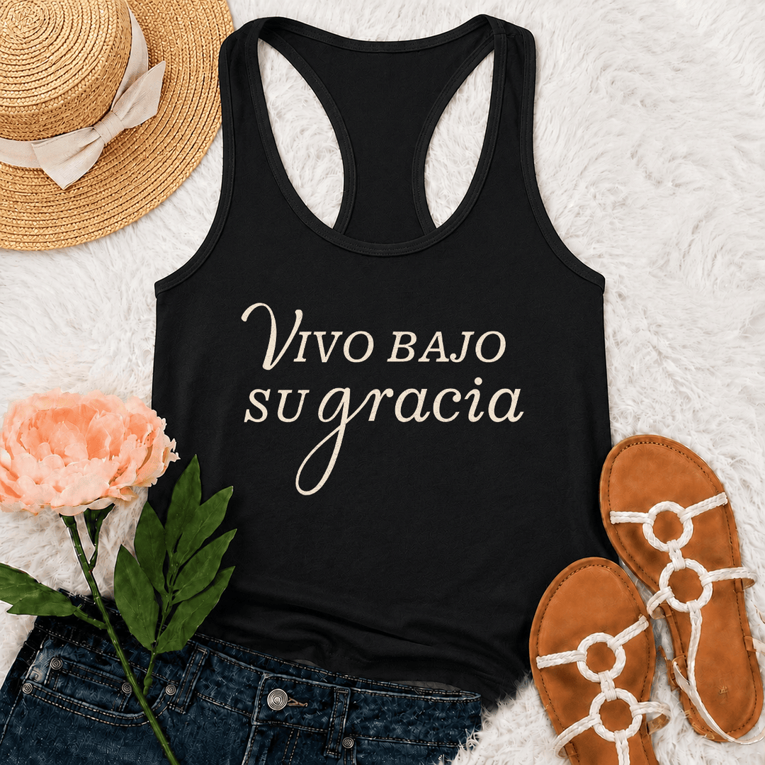 Christianartworkshop Simple Spanish Religious Grace Cursive Lettering Racerback Tank Top - Black - 2XL - image 3