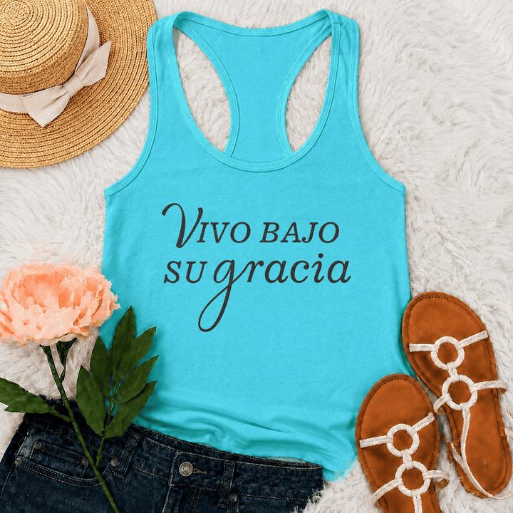 Christianartworkshop Simple Spanish Religious Grace Cursive Lettering Racerback Tank Top - Mint - 2XL - image 21
