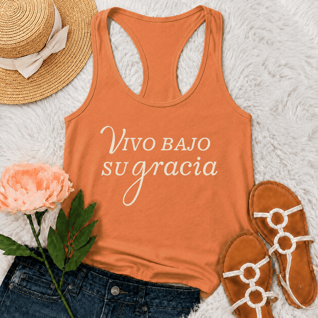 Christianartworkshop Simple Spanish Religious Grace Cursive Lettering Racerback Tank Top - Orange - 2XL - image 0