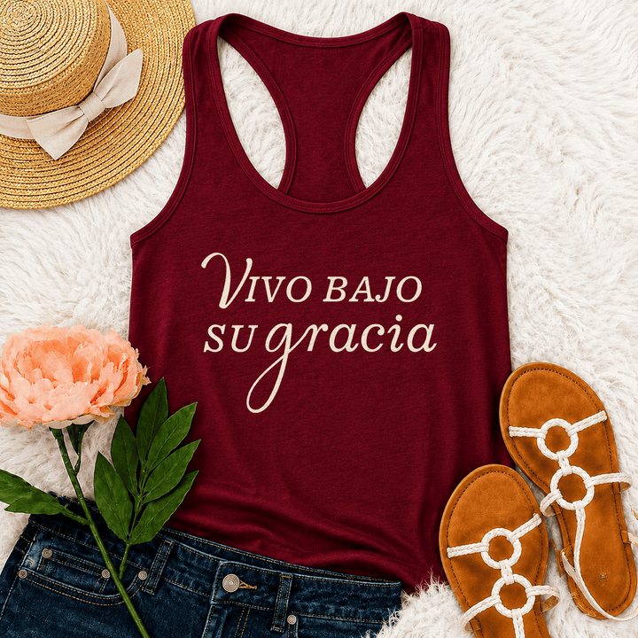 Christianartworkshop Simple Spanish Religious Grace Cursive Lettering Racerback Tank Top - Wine - 2XL - image 27