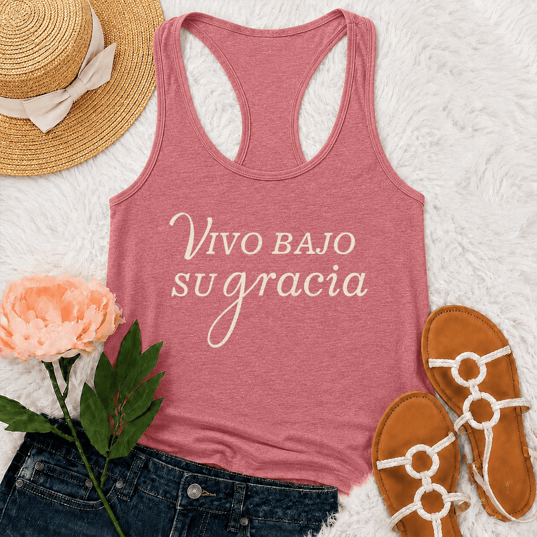Christianartworkshop Simple Spanish Religious Grace Cursive Lettering Racerback Tank Top - Pink - 2XL - image 24