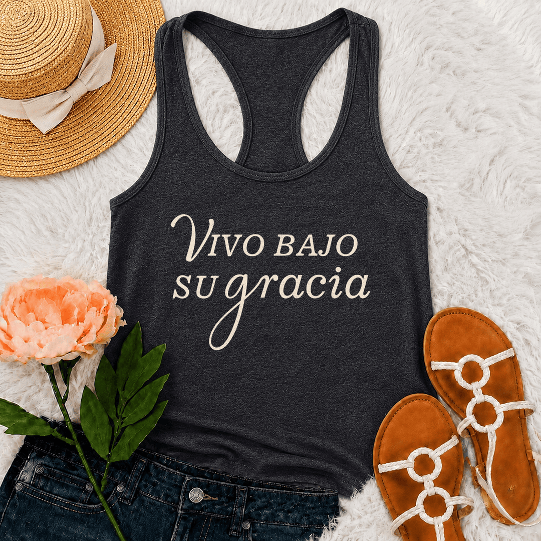 Christianartworkshop Simple Spanish Religious Grace Cursive Lettering Racerback Tank Top - Grey - 2XL - image 18